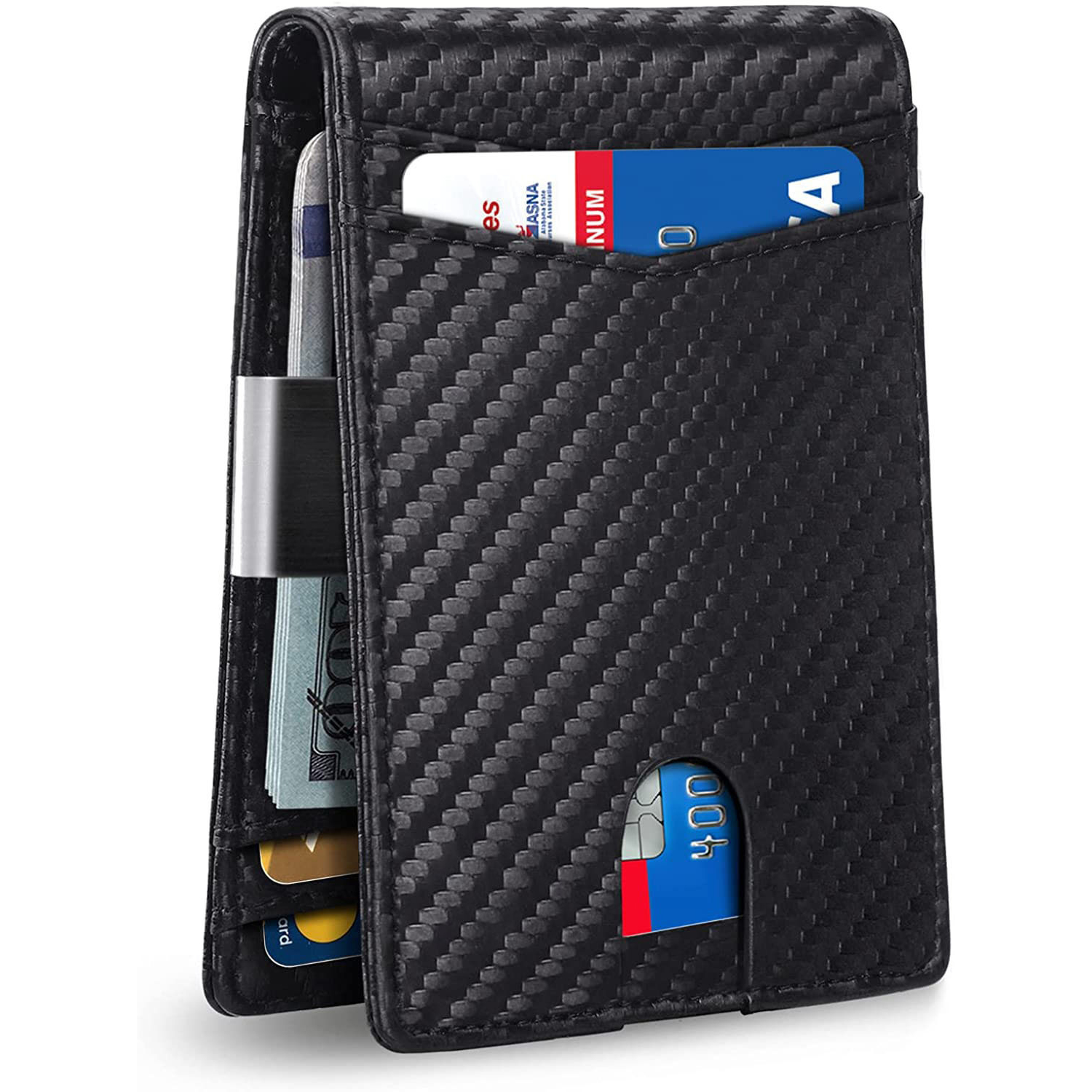 Slim RFID-Blocking Bifold Wallet with Money Clip - 12-Slot Card Holder